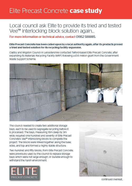 Case Study - Local council ask Elite to provide its tried and tested Vee™ interlocking block solution again